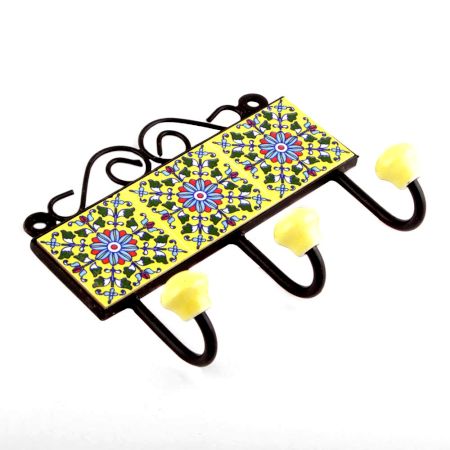 Yellow And Turquoise Sunflower Tiles Hooks 